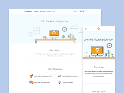 AfterShip Jobs Page aftership icon illustration job layout mobile responsive ui ux vector web design work