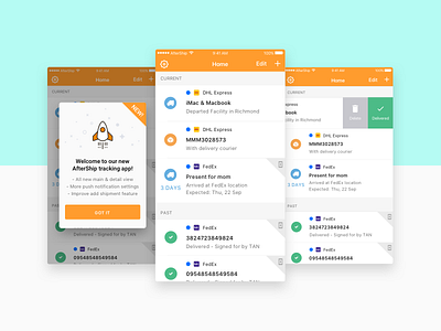 AfterShip iOS App aftership android app icon indicator ios mobile popup status tracking ui ux