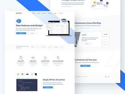 Postmen Site Revamp Project aftership gradient homepage landing landing page layout postmen rebrand revamp ui ux website