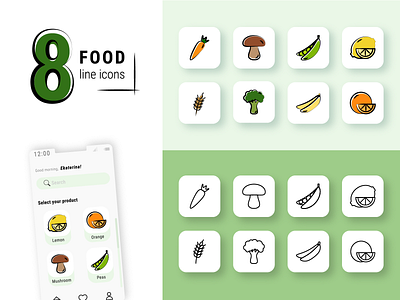 Food line icons adobe illustrator food fruit healthy food icons line icon outline icons set vector vegetables