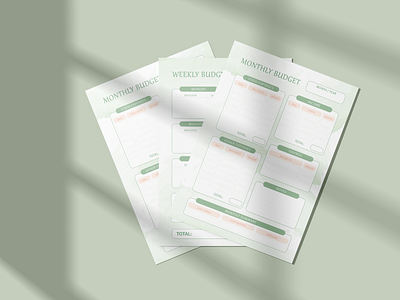 Vector green monthly and weekly budget planners