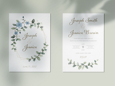 Wedding invitation in rustic style with watercolor flowers