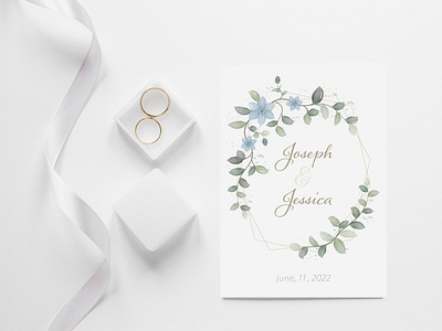 Wedding invitation in rustic style with watercolor flowers