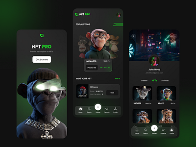 NFT Collection Application Dark Mode apes app mobile app mobile application nft nftcollection nfts ui uiinspirations uiuxdesign uiuxsupply ux