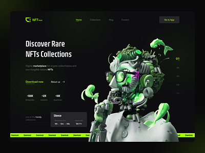 NFT LandingPage - Dark Version (NFT TRUE) blockchain crypto cryptocurrency dark mode design landing landing page nft nft app nft market nft marketplace nft web ui uiinspirations uiuxdesign uiuxsupply ux