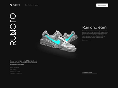 NFT Move to earn Landing Page (Runoto) blockchain btc crypto cryptocurrency design health motion motion graphics move to earn nft nft design nft landing nft landing page nike token ui uiinspirations uiuxdesign uiuxsupply ux