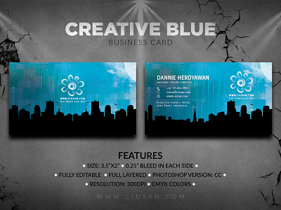 Creative Blue Business Card abstract advertise art backdrop background banner blank blue branding business card clean company concept contact corporate creative decor decoration