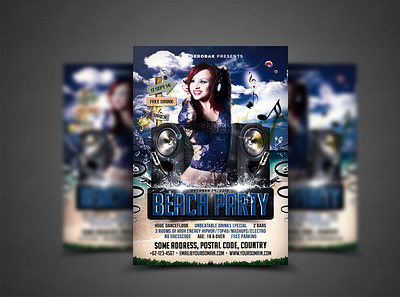 Beach Party Flyer Template abstract advertise background banner beach beat card concept dance design disco element enjoy entertainment eps10 event flyer fun girl