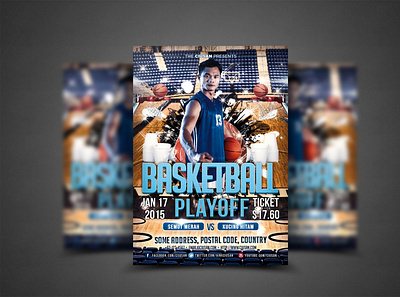 Basketball Playoff Flyer Template 3d activity advertising announcement art background ball banner basket basketball basketball ball basketball tournament card champion championship club competition concept court