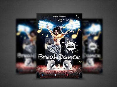 Breakdance Flyer Template abstract art background banner battle boom boombox box breakdance brochure concert cover creative dance design disco element festival flyer