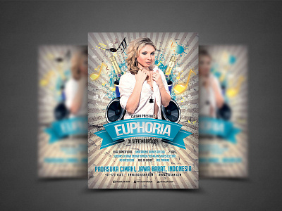 Euphoria Flyer Template 2 3d abstract background banner card celebration club concept concert cover dark decoration design digital disco dj effect electronic