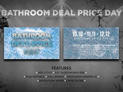 Bathroom Deal Price Day Invitation Card abstract architecture art backdrop background banner bath bathroom black business card ceramic counter decor decoration decorative design detail effect