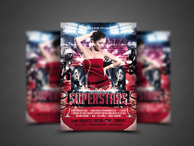Superstars Flyer Template background banner celebrity contest design element emcee entertainment equipment famous flyer fun got talent graphic harmony human illustration individuality interview