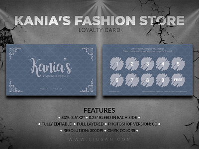 Kania s Fashion Store Loyalty Card background bag beauty bonus business buy card cashless concept consumer consumerism credit credit card customer debit card design discount fashion female