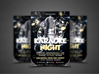 Karaoke Night Flyer Template announcement art audio background banner broadcast classic club colorful concept concert creative dance design disco entertainment equipment event festival