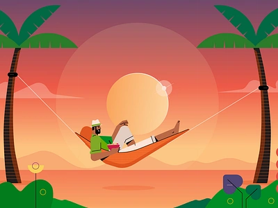 Hammock characters people retro style styletest vector