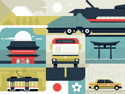 Transport in Toyko concept conceptual editorial magazine simple vector