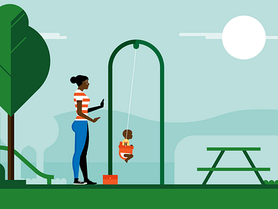 style test bench character child family mom park swing