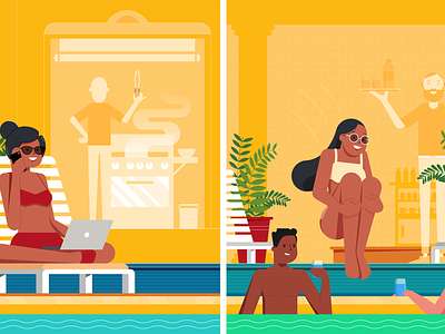 pool party :) advert characters design party people retro style vector