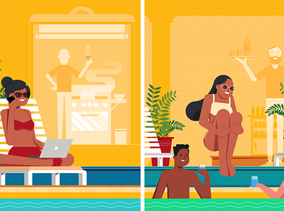 pool party :) advert characters design party people retro style vector