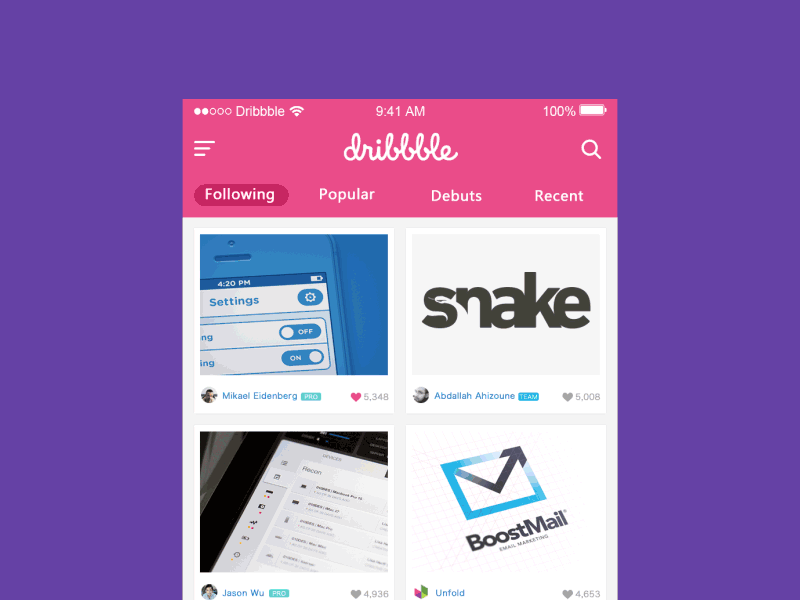 Dribbble APP loading