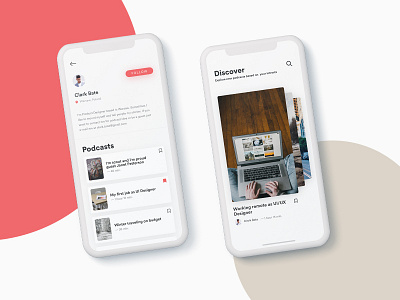 Podcast App Concept — discover & profile app clean concept discover mobile podcast profile ui