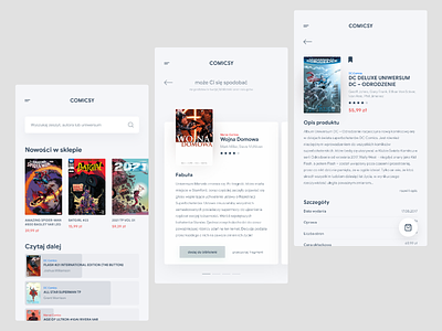 browse, read and buy comics — app book clean comics dc design marvel mobile shop ui