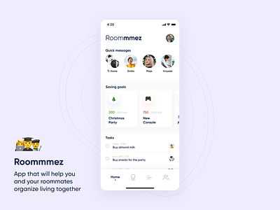 Roommmez - for you and your roommates animation app clean clean ui concept crypto design goals interaction mobile roommates savings tasks todo ui ux