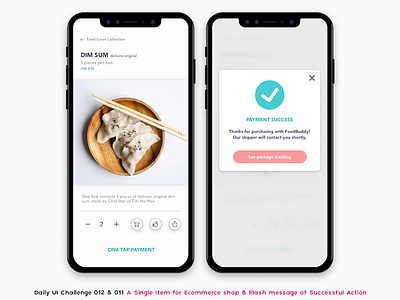 Ecommerce App Payment dimsum ecommerce flash message food app minimalist mobile mobile app mobile payment one click payment one tap payment payment success message
