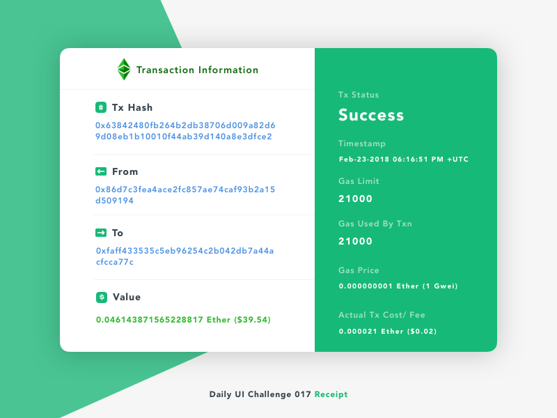 Receipt ethereum success blockchain dailyui dailyuichallenge receipt