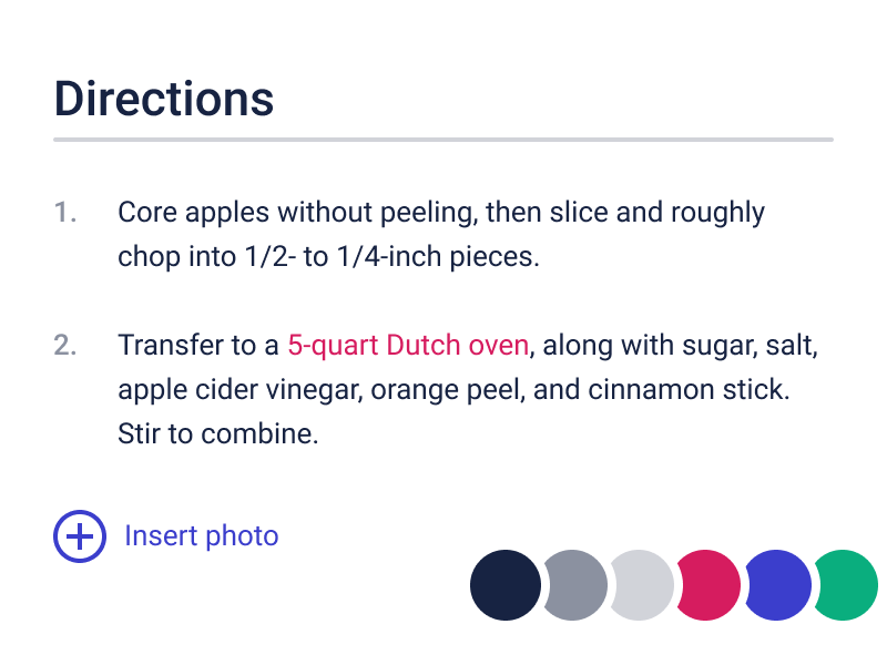 Recipe Instructions swatches layout recipe color palette color typography