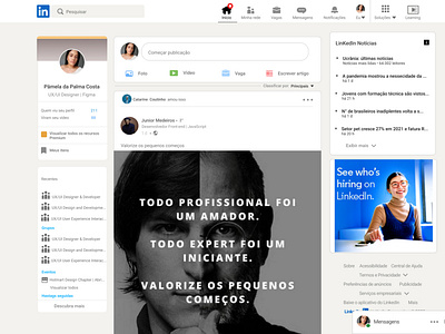 Página inicial do LinKedIn feito no figma by Pâmela Costa on Dribbble