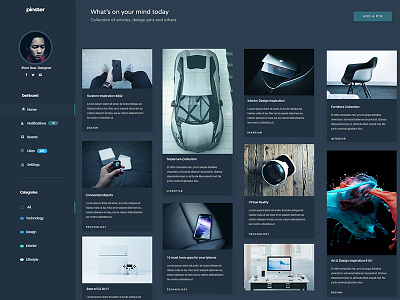 Pinster (dark version) concept dashboard pin site ui