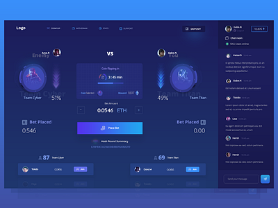 Gambling app concept casino coinflip crypto dark gambling ui webdesign