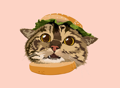 Cute cat in a burger illustration logo vector