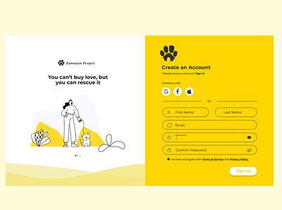Daily UI #001 - Pawssion Project (Sign up Page) daily ui 001 daily ui challenge figma sign in sign up sign up form sign up page sign up screen web design
