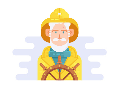 Fisherman boat character fisherman illustration old sea ship vector yellow