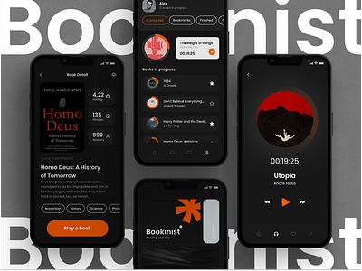 Audiobook app ui ux design app app design audiobook design branding dark theme design graphic design mobile app mobile app design swiss design tech ui ux