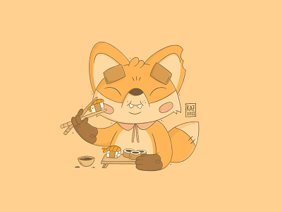 Kitsune cartoon character design cute design food fox foxes illustration japan japanese kawaii kitsune procreate sushi