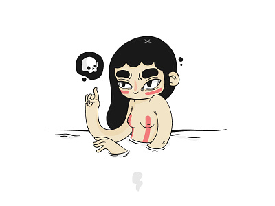 Water Baby cartoon character design girl ink kazmology lowbrow nipple paint pink skull swimming water