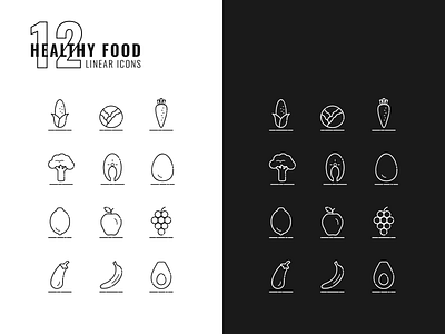 Healthy Food Linear Icons black white