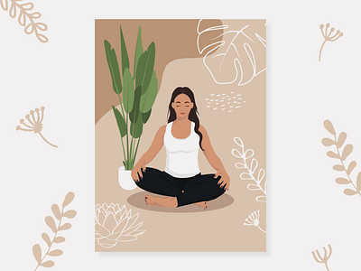 Poster with a Girl who Meditates in the Lotus Position. Yoga