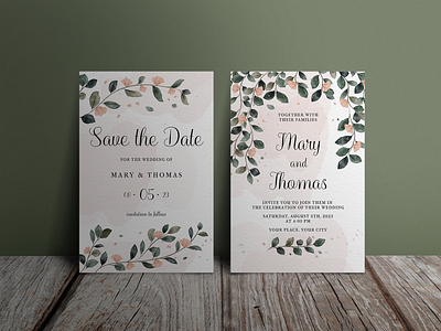 Beautiful Wedding Invitation Card background beautiful card celebration floral flower frame green greeting invitation invite leaves marriage nature painting paper template vector watercolor wedding