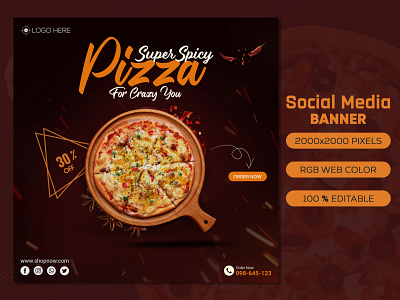 Food Social Media Banner Design ads ads banner advertising banner design delicious food design discount facebook post food social media graphic design illustration instagram instagram banner instagram post media pizza product design promotion restaurant menu square