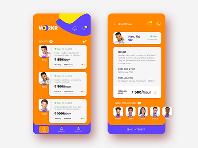 WORKR mobile application android app branding design inspiration icon iconography iconset ios app logodesign minimal mobile app design mobile ui service app typography ui ux vectorart
