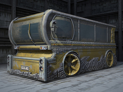 Brutal bus 3d 3d model bus cgi concept art digital art game design illustration sci fi steampunk transport design vehicle