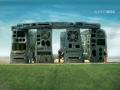 Super Mac cgi concept art digital art fantasy graphic design illustration key visual mac poster print sci fi stonehenge