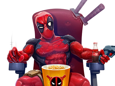 Deadpool awaits for a showtime character cinema comic deadpool gun marvel movie
