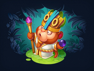 Monkey Wizard animal character game jungle magic monkey pikestaff wizard