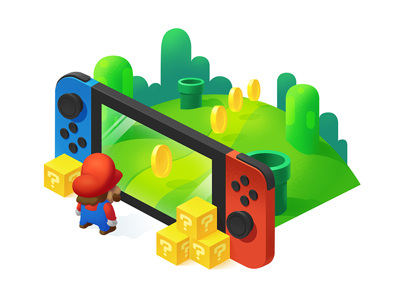 Mario Nintendo Switch Game coins console game gaming illustration isometric mario nintendo switch